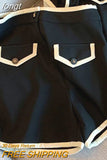 Women Black Shorts Sets Short Sleeve Turn-down Collar Shirts Hight Waist Shorts High Street Harajuku Solid Hot Casual