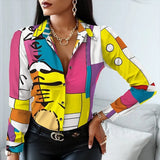 Print Blouses Striped Floral Leopard Shirts Office Lady Print Blouse Spring Fashion Button Long Sleeve Women Tops