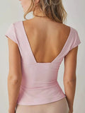 Solid Color Backless V-Neck Crop