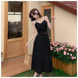 Fongt Gentle Wind Skirt Woman's New High-Waisted Hanging Cake Skirt Temperament Long Skirt Sling Vest Set