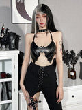 Dark Faux Pu Bat Grunge Aesthetic Emo Camis Mall Gothic Bandage Backless Sexy Crop Tops Women Summer Halter Alt