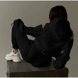 Fongt Women's Fall 2024 New Two-Piece Solid Color Hoodie Short Die Trouser