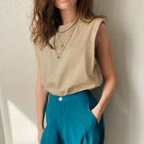 Summer Sleeveless T Shirts Women 2020 New Hot Elegant Cotton Tees Ins Design Chic Solid Brown Khaki Tops