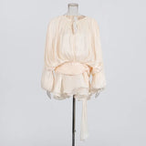 Explosion Mesh Bubble Sleeve Skirt 2025 Summer New Folding Lotus Side Design Short Dress