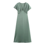 Fongt Women's Explosive Temperament Fashion Silk And Silk Texture Of The Flute Dress