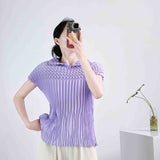 Fongt Folded Summer New High-End Pure Color Temperament Elegant Collar Short Sleeve Blouse Hand Folding Top