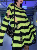 Distressed Stripe Longline Sweater-Outfit