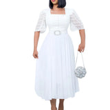 Fongt Belt 2025 New Fashion Splicing Chiffon Nails African Dress