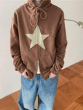 Vintage Star Patch Baggy Zip Up Hoodie-Outfit