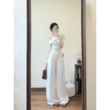 Fongt Good-Looking Pure Sleeves Short-Sleeved T-Shirt High-Rise Thin Leg Pants Women's Summer Seaside Holiday Wind Leisure Suit