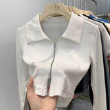 Design Sense Niche Double Zipper Polo Collar Jacket Women's Early Autumn New Threaded Short Top Knitted
