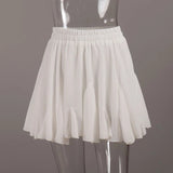 Ruffles Solid Elastic Waist Mini Skirt-Outfit