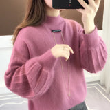 Fongt Sweater Lady 2024 New Winter Thick Head With Loose Lantern Sleeve Fashion Bottom Shirt-Outfit