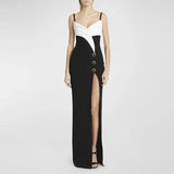 Fongt Star Fashion Black And White Slings Open Fork Dress And Floor Dress