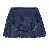 Summer Bikini Skirt Swimwear Women Casual Lace Hollow Out Beach Skirt Mini Waist Skirted Bikini Bottom Swimsuit Dress-Outfit