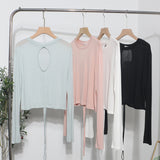 Han Shied Bare Back Drawstring Blouse Woman Summer Small Casual Wear Thin Hoodie Short-Sleeved T-Shirt