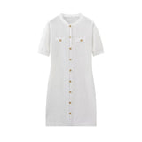 Fongt Women's New Fashion Collar Single Buckle Short Sleeves Thin Knit Mini Dress