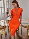 Dress 2023 New Women's Orange Bodycon Dress Elegant Sexy Tassel Evening Club Party Dress High Quality Summer