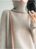 Autumn And Winter Lazy Wind Thickened High-Necked Sweaters Women's Long-Sleeved Solid Color Pile Collar Knitted Bottomed Sweaters-Outfit