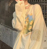 Aesthetic Daisy Print Oversized Long Sleeve Tee-Outfit