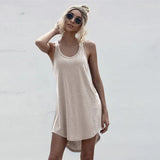 Size Casual O-neck Sleeveless Loose Off Shoulder Mini