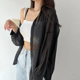 Fongt Temperament Long-Sleeved Sunscreen Shirt Women 2025 Summer New Chiffon Shirt Air-Conditioning Shirt White