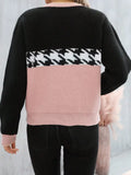 Fongt Women's Spring And Autumn Claming Collusion Collusion Collider Round Collar Sweater Fashion Geometric Patterns