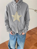 Vintage Star Patch Baggy Zip Up Hoodie-Outfit