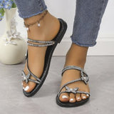 Fongt Drill Bow Bow Jacket Toe Sandals Women 2024 New Flat Bottom With Skirt Beach One Shoes Two Women's Cool Slippers