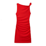 New Street Style One-Shoulder Pleated Dress 5039336-Outfit