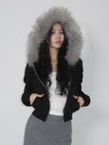 Fongt Cloth Forget Zipper Split Heavy Industry Plush Hooded Hoodie High Street BF Wind Loose Casual Coat Top