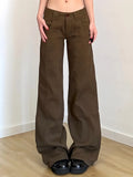 Fongt Two Buckle Low-Waist Pocket Micro-Rare Jeans Workwinds Set Legs Long Drag Leisure Pants