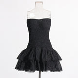 2025 New Fashion Sexy Take-Off Design Embroidered Lotus Leaves Side Bra Short Dress