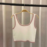 Machine Retro Splicing Plush Top Solid Color Short Slim Knitting Bottom Vest Summer Thin External Wear