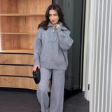 Fongt The Autumn Of 2025, The New Explosive Collar Solid Color Knitted Shirt Thick Pants Suit For Women