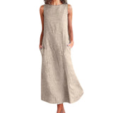 Striped Round Collar Sleeveless Large Slim Dress-Outfit