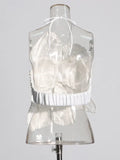 Sexy Blouse 2025 Spring New Fashion Hanging Neck Nail Beads Flowers Brae With Small Vest