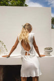 Summer Women's Solid Color V-Neck Sleeveless Vest Sexy Back Top Skirt Two-Piece Set-Outfit