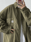 Men's Corduroy Loose Button-Down Shirt-Outfit