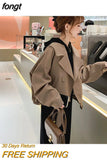 Women Streetwear Fashion Design Spring Autumn Cropped Harajuku Solid Classical Double Breasted Elegant Casual Outwear