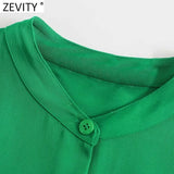 New Women Simply Stand Collar Solid Green Casual Kimono Shirt Female Pocket Patch Blouse Roupas Chic Blusas Tops