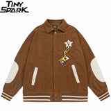 Streetwear Retro Baseball Jacket Corduroy Bomber Jacket Letter Stars Embroidery Men Harajuku Varsity Jacket Coat