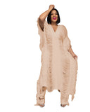 Fongt New Women's Pure Color Handmade Knit Hollow Tassel Suit-Outfit