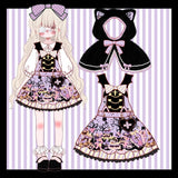 Victorian Lolita Jsk Dress Girl Halloween Cosplay Cat Ears Hooded Cloak Strap Dress Gothic Women Fashion Kawaii Dresses-Outfit