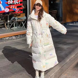 Long Winter Hooded Parkas Print Jackets Overszied Cotton Padded Coats Glossy Windbreak Waterproof Female Thick