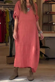 Fongt 2025 Women's Summer Style Relaxed Casual Solid-Sleeved Cotton Dress