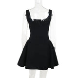 Black Pearl Strap A-line Mini Dress-Outfit