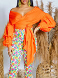 Fongt New Summer Fashion Solid-Colored Bare Shoulder Cross Strap Bubble Sleeve Sexy V-Neck Shirt African Top
