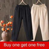 Waist Pants Women's Clothing Spring Summer 100% Cotton Linen Harem Pants Loose Ankle-Length Mom Trousers Ladies