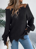 Shooting 2025 Autumn And Winter Pure Color Hollow Long Sleeve Cut Rotten Shoulder Cover Sweater Women's